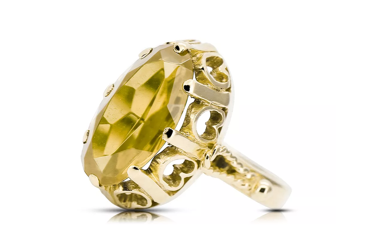 Artesanía vintage Anillo Peridoto amarillo Oro amarillo de 14 quilates vrc134y